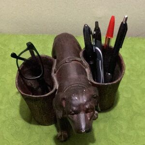 Vintage Resin Labrador Dog Carrying 2 Baskets Figurine.